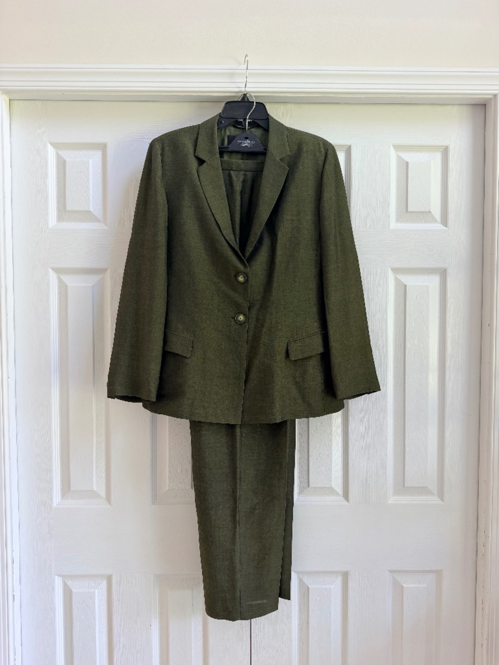 Vintage Dana Buchman Made in Italy Viscose Wool Mohair Pantsuit Olive Sz 14/16